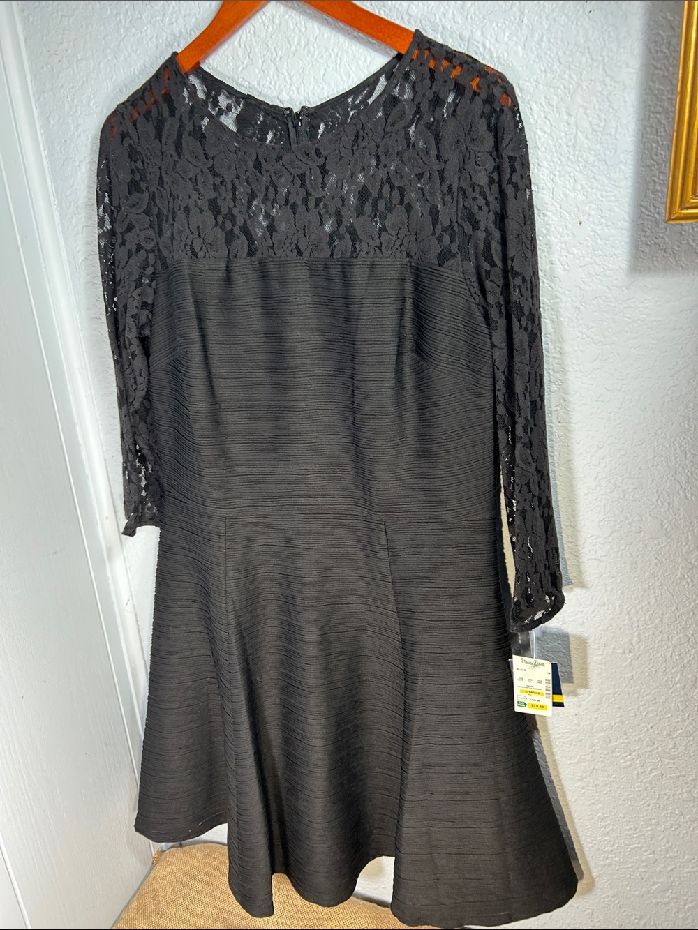 NWT Just...Taylor Black Lace Yoke Fit & Flare Dress with Textured Skirt